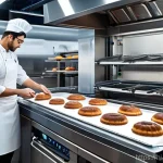제과제빵 업계에서 선호하는 기술 - **A highly advanced, automated bakery kitchen.** Envision a sleek, contemporary bakery with gleaming...
