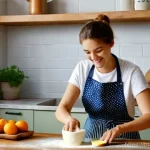 제과제빵 교재 추천 및 리뷰 - **A Joyful Culinary Beginning:**
    A vibrant, sunlit kitchen scene. A young adult woman, in her ea...