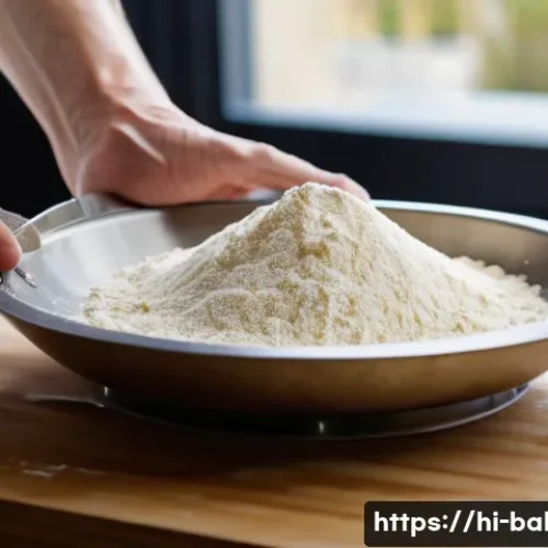 제과제빵 시험 중 실수 피하는 법 - **Prompt:** A close-up shot of a skilled baker's hands, impeccably clean, meticulously weighing flou...