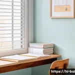 제과제빵 자격증 공부 루틴 공유 - A serene, well-organized home study corner designed for a Hindi-speaking bakery student, featuring a...