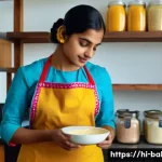 제과제빵 자격증 합격률 높이는 법 - A bright and cozy kitchen scene featuring a young Hindi-speaking woman in colorful traditional India...