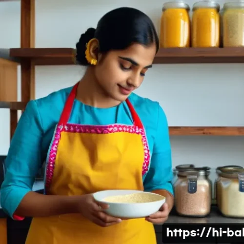제과제빵 자격증 합격률 높이는 법 - A bright and cozy kitchen scene featuring a young Hindi-speaking woman in colorful traditional India...