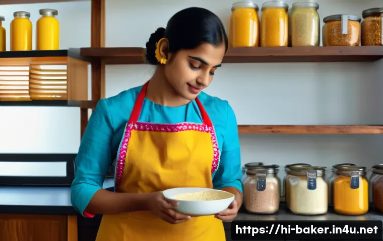 제과제빵 자격증 합격률 높이는 법 - A bright and cozy kitchen scene featuring a young Hindi-speaking woman in colorful traditional India...