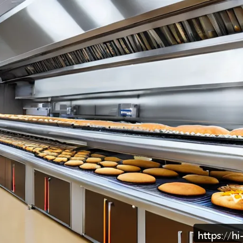 제과제빵 현직자의 업무 사례 분석 - A modern bakery interior showcasing advanced automation technology: sleek, smart ovens with digital ...